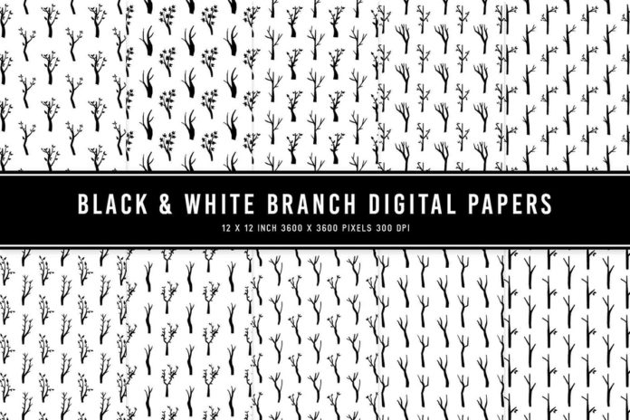 Black & White Branch Digital Papers