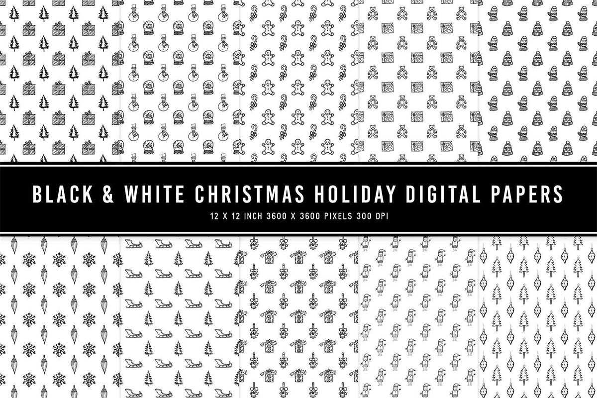 Black & White Christmas Holiday Digital Papers