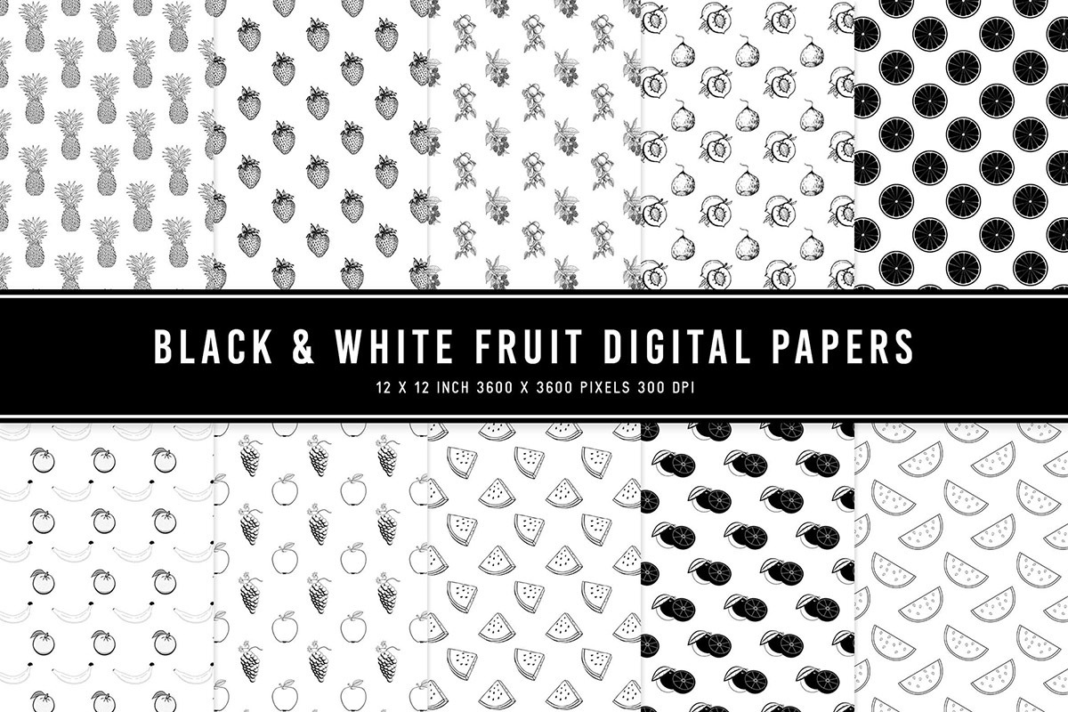 Black & White Fruit Digital Papers