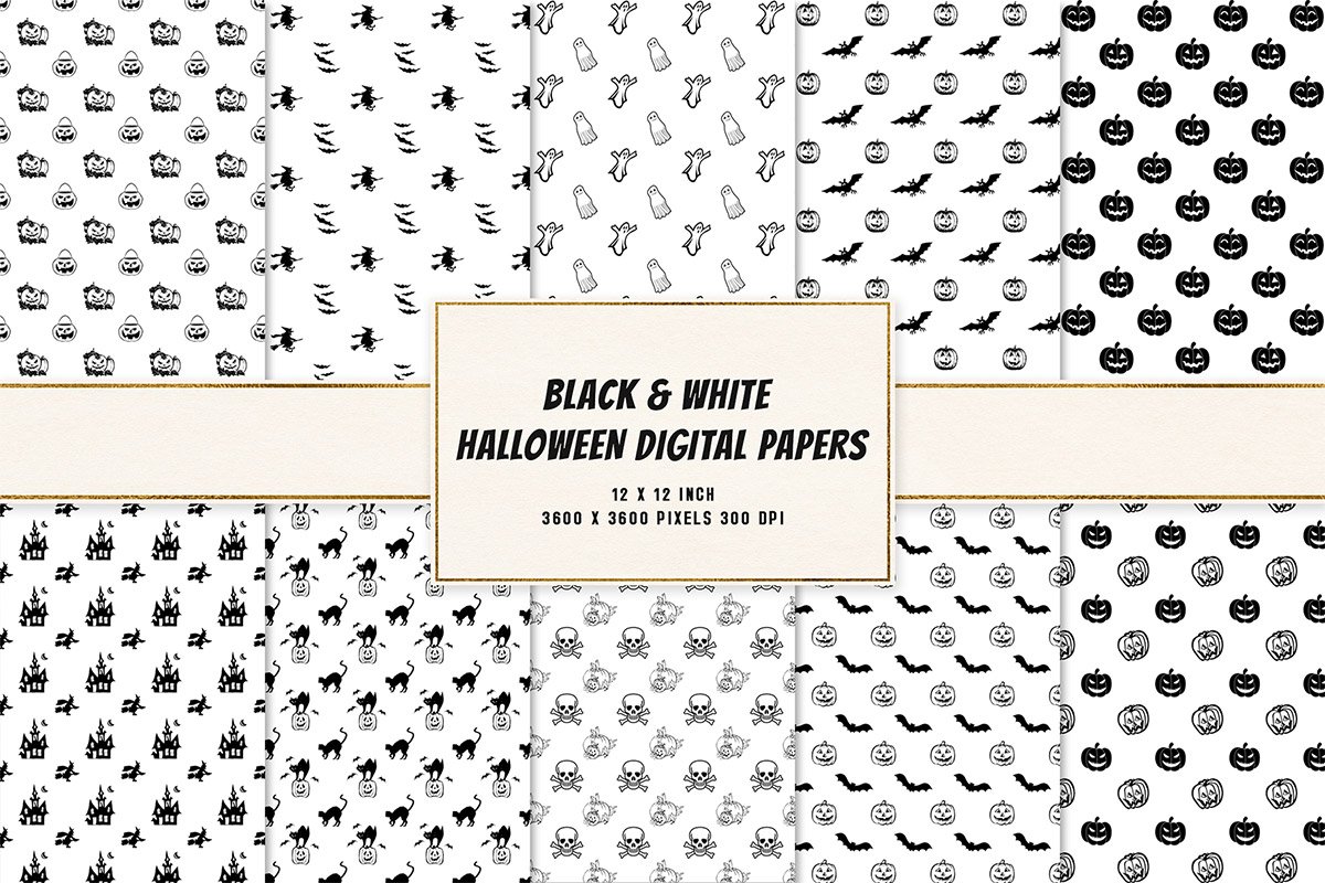 Black & White Halloween Digital Papers