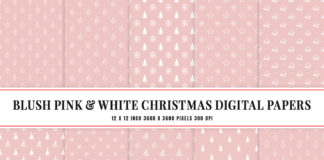 Blush Pink & White Christmas Digital Papers