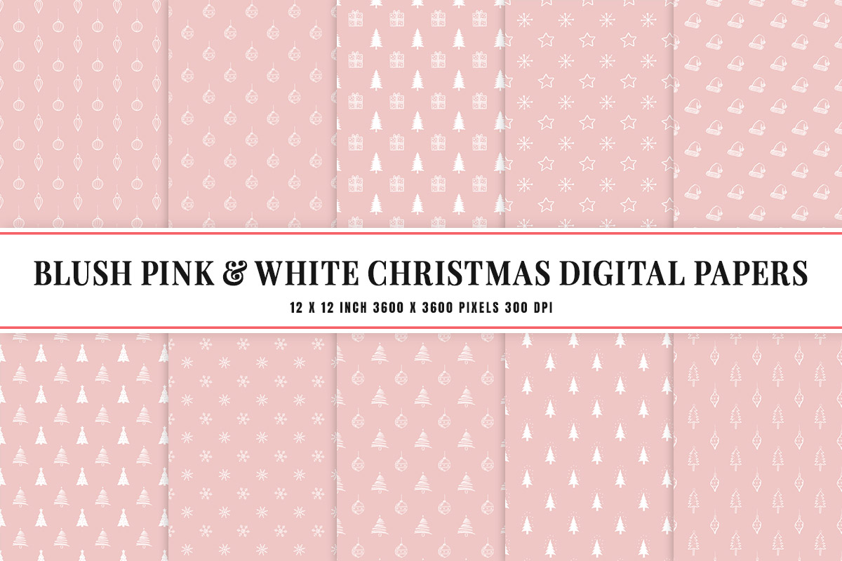 Blush Pink & White Christmas Digital Papers