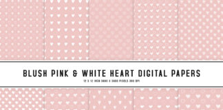 Blush Pink & White Heart Digital Papers