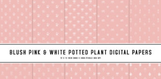 Blush Pink & White Potted Plant Digital Papers