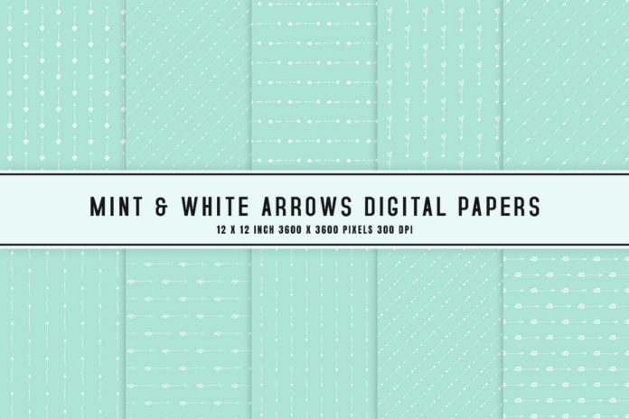 Mint & White Arrows Digital Papers