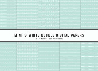 Mint & White Doodle Digital Papers
