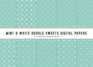 Mint & White Doodle Sweets Digital Papers