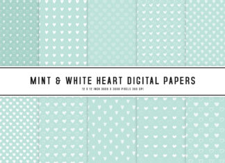 Mint & White Heart Digital Papers