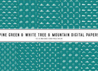 Pine Green & White Tree & Mountain Digital Papers