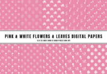 Pink & White Flowers & Leaves Digital Papers