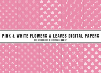 Pink & White Flowers & Leaves Digital Papers