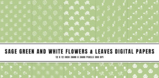 Sage Green And White Flowers & Leaves Digital Papers