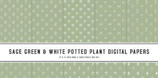Sage Green & White Potted Plant Digital Papers