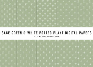 Sage Green & White Potted Plant Digital Papers