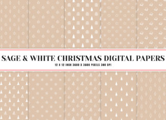Sage & White Christmas Digital Papers