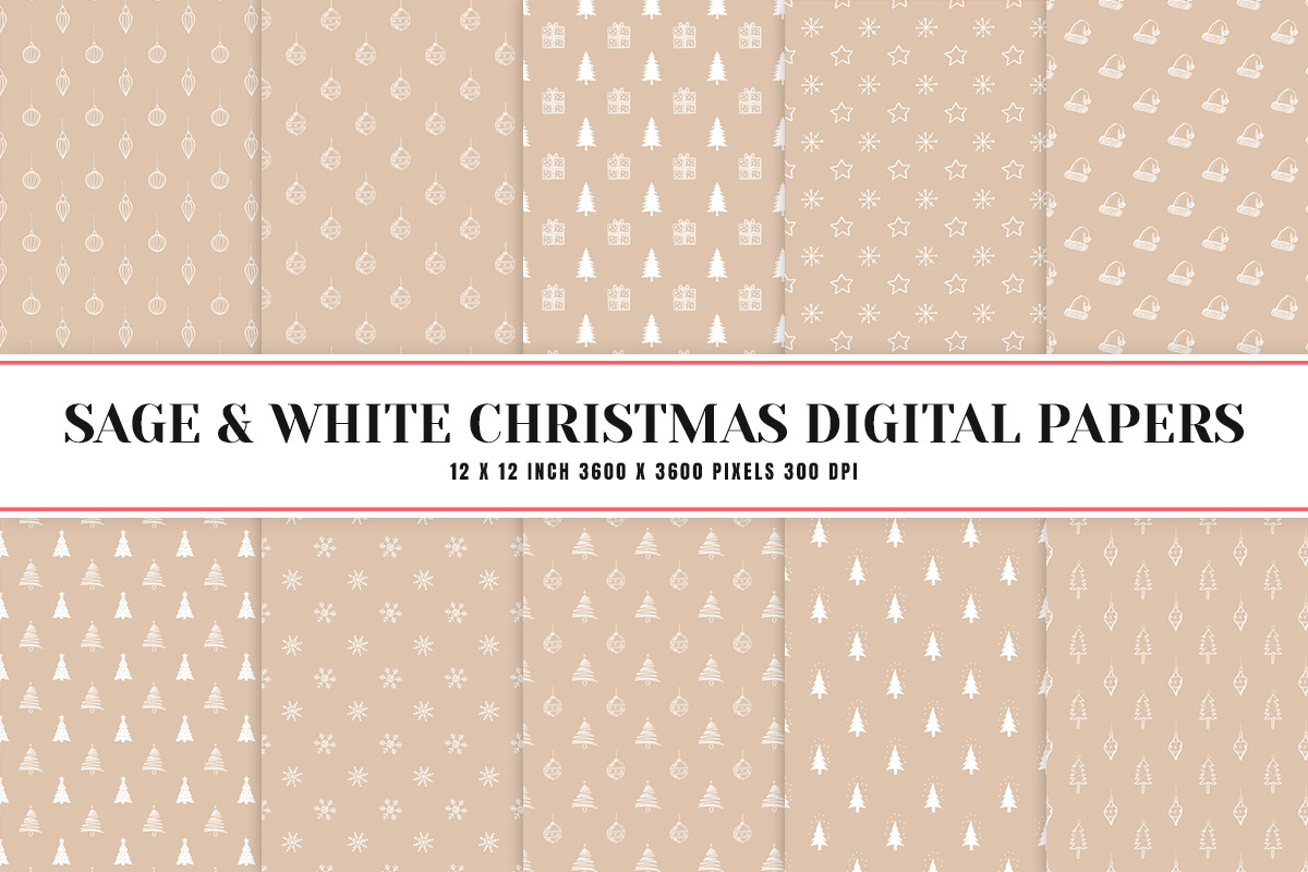 Sage & White Christmas Digital Papers