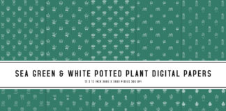 Sea Green & White Potted Plant Digital Papers