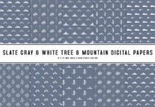 Slate Gray & White Tree & Mountain Digital Papers