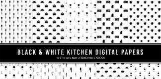 Black & White Kitchen Digital Papers