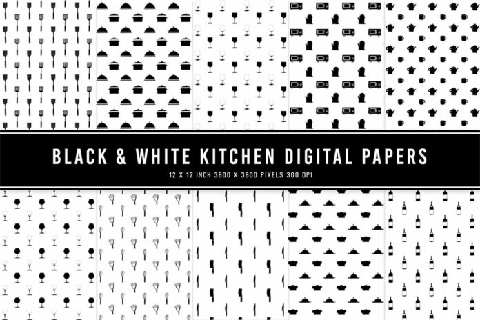 Black & White Kitchen Digital Papers