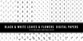 Black & White Leaves & Flowers Digital Papers