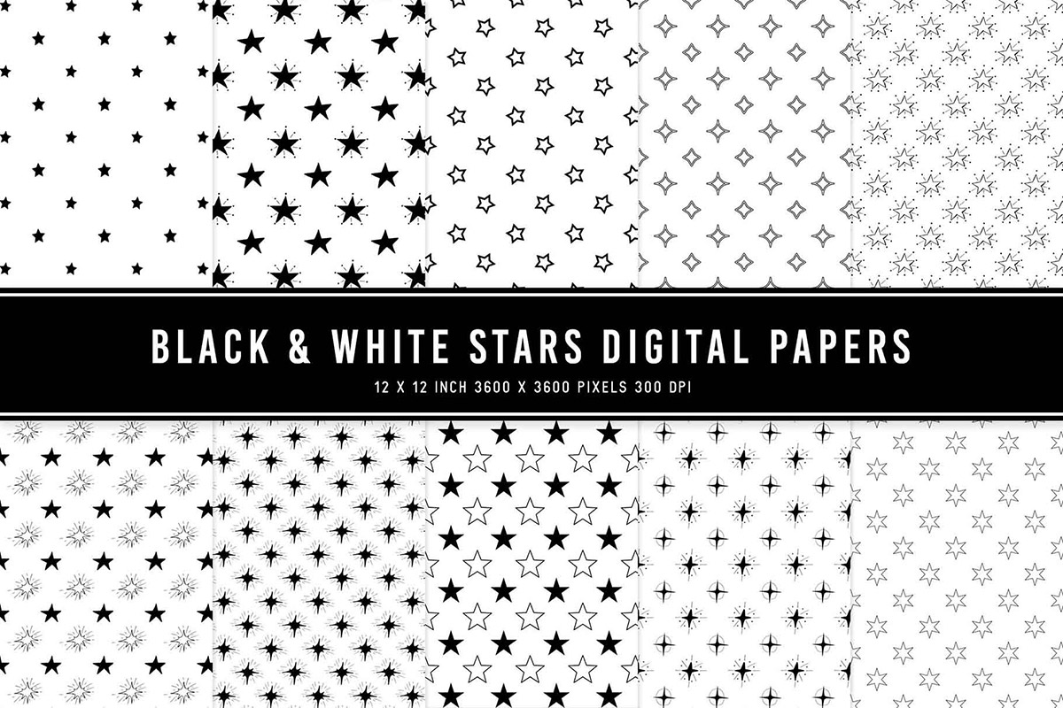 Black & White Stars Digital Papers