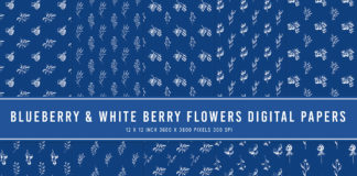 Blueberry & White Berry Flowers Digital Papers