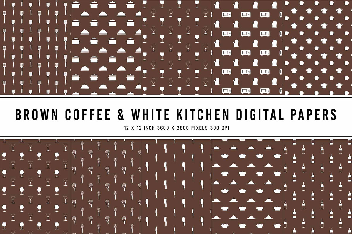 Brown Coffee & White Kitchen Digital Papers