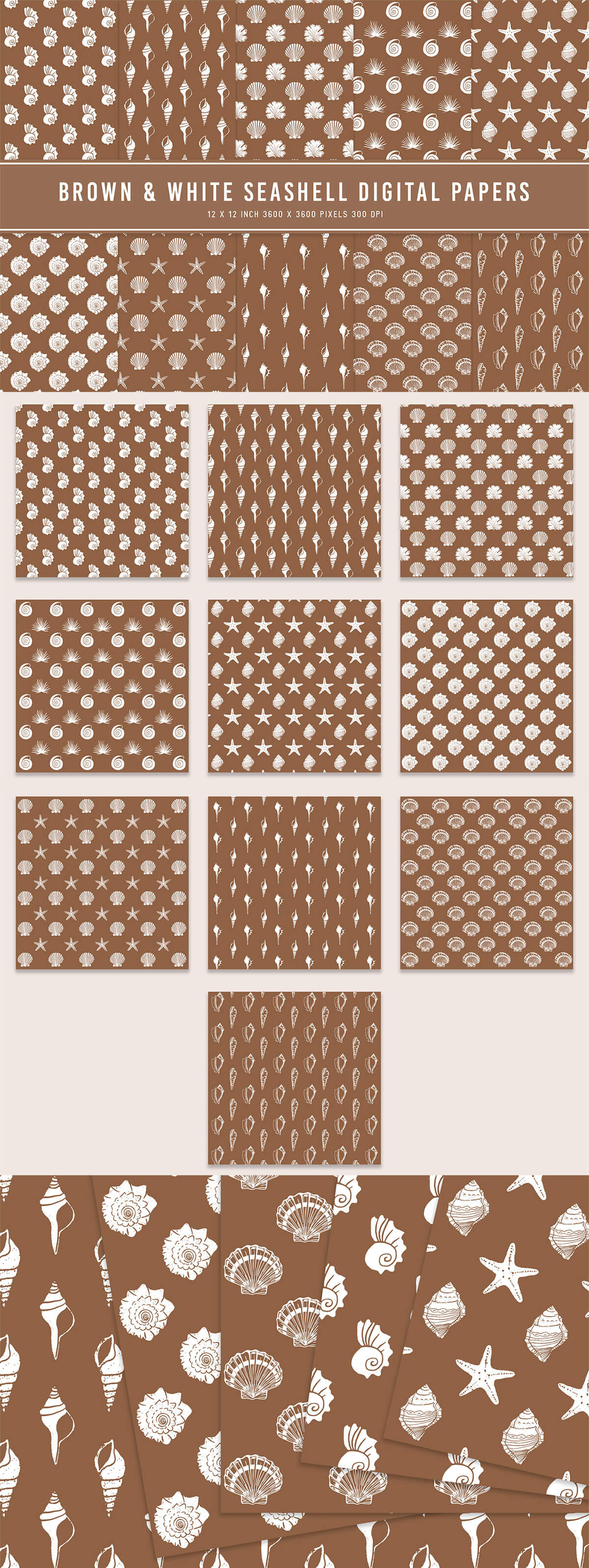 Brown and White Seashell Digital Papers