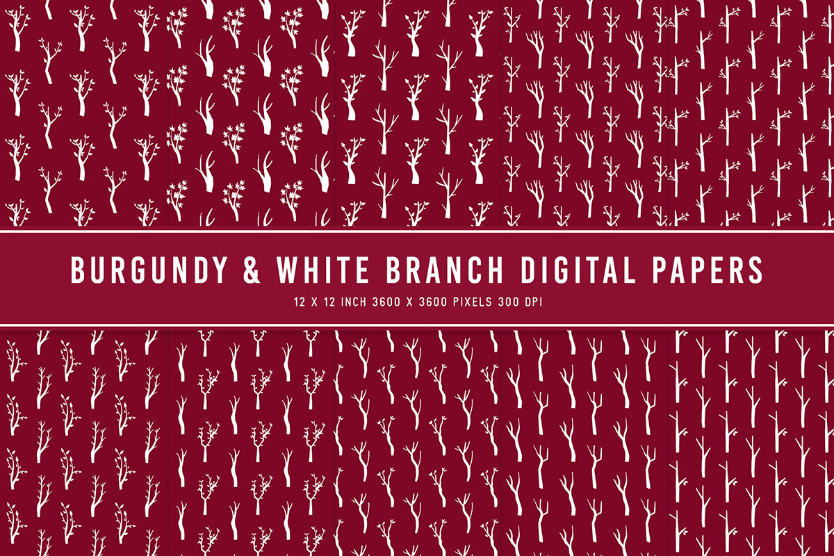 Burgundy & White Branch Digital Papers