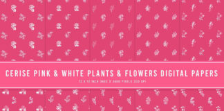 Cerise Pink & White Plants & Flowers Digital Papers