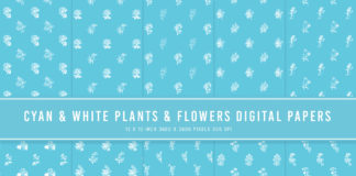 Cyan & White Plants & Flowers Digital Papers