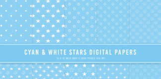 Cyan & White Stars Digital Papers