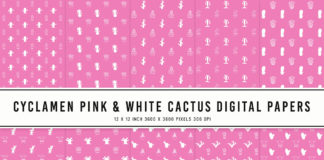 Cyclamen Pink & White Cactus Digital Papers