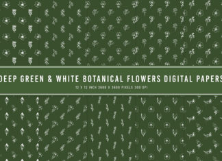 Deep Green & White Botanical Flowers Digital Papers