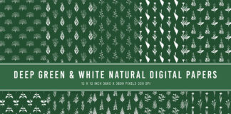 Deep Green & White Natural Digital Papers