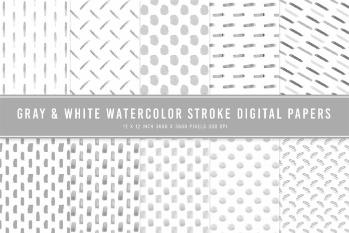 Gray & White Watercolor Stroke Digital Papers