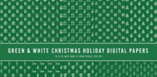Green & White Christmas Holiday Digital Papers