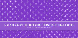 Lavender & White Botanical Flowers Digital Papers