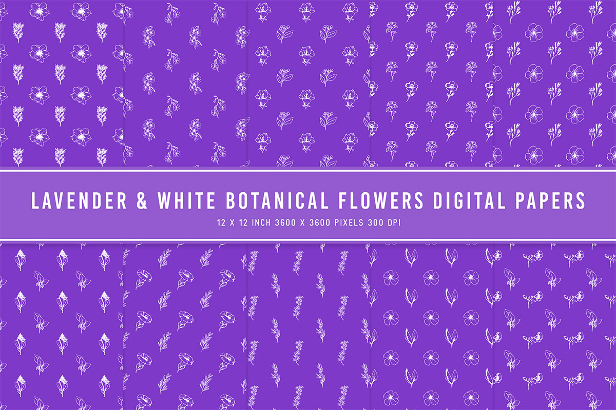 Lavender & White Botanical Flowers Digital Papers