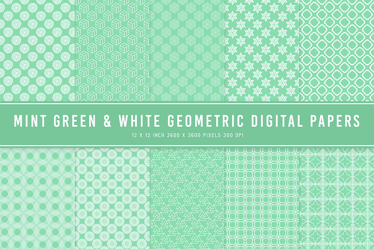 Mint Green & White Geometric Digital Papers