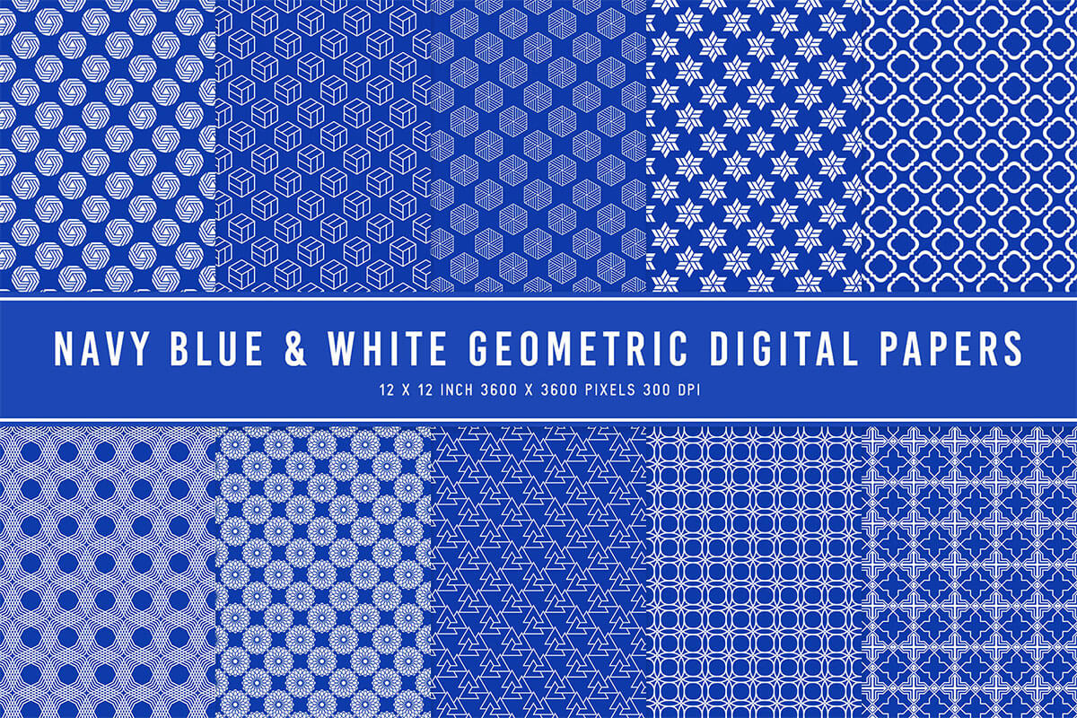 Navy Blue & White Geometric Digital Papers