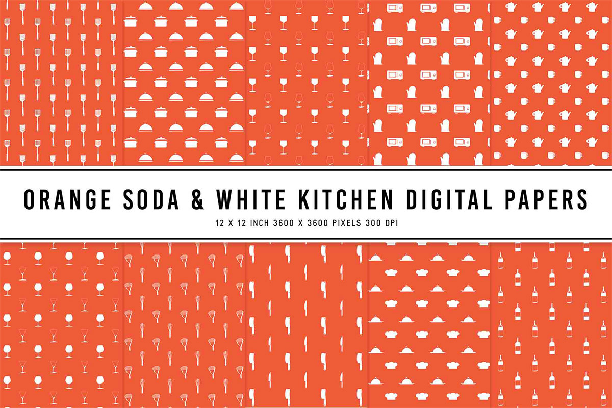 Orange Soda & White Kitchen Digital Papers