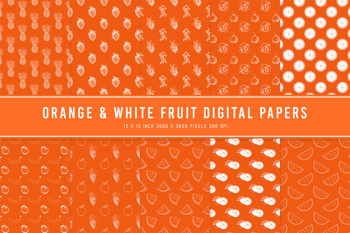 Orange & White Fruit Digital Papers