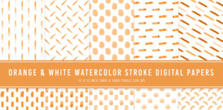 Orange & White Watercolor Stroke Digital Papers