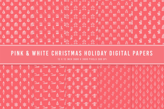 Pink & White Christmas Holiday Digital Papers