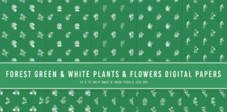 Forest Green & White Plants & Flowers Digital Papers