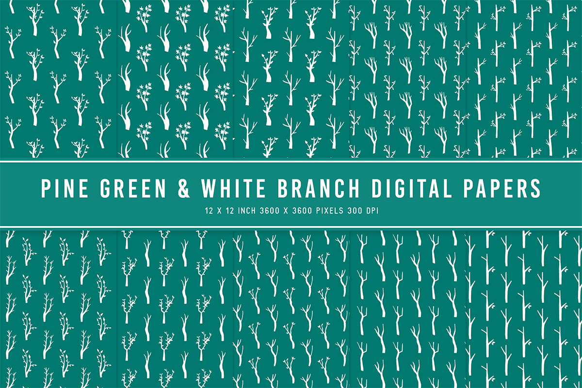 Pine Green & White Branch Digital Papers