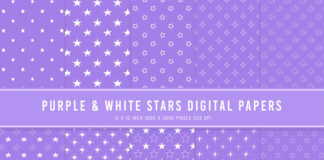 Purple & White Stars Digital Papers
