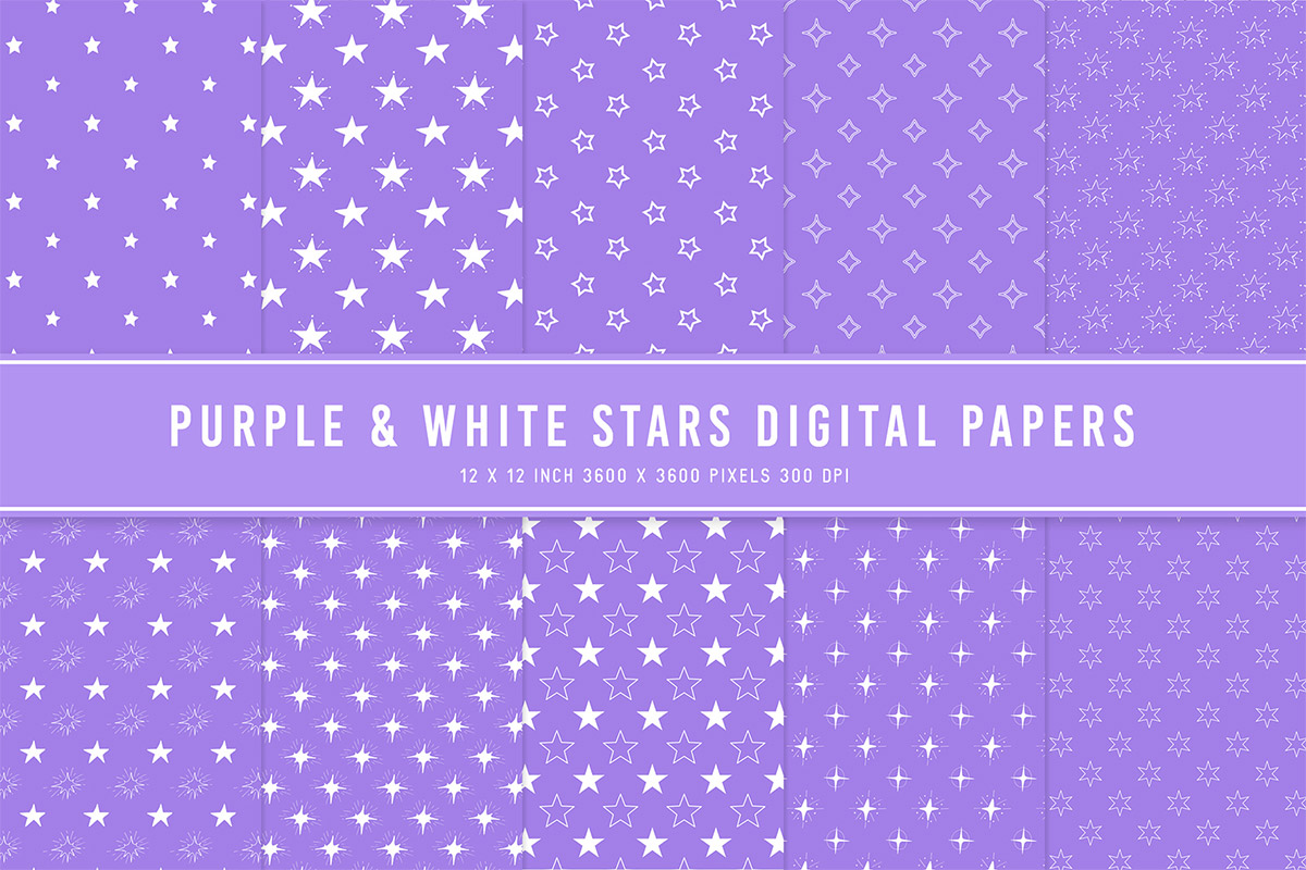 Purple & White Stars Digital Papers